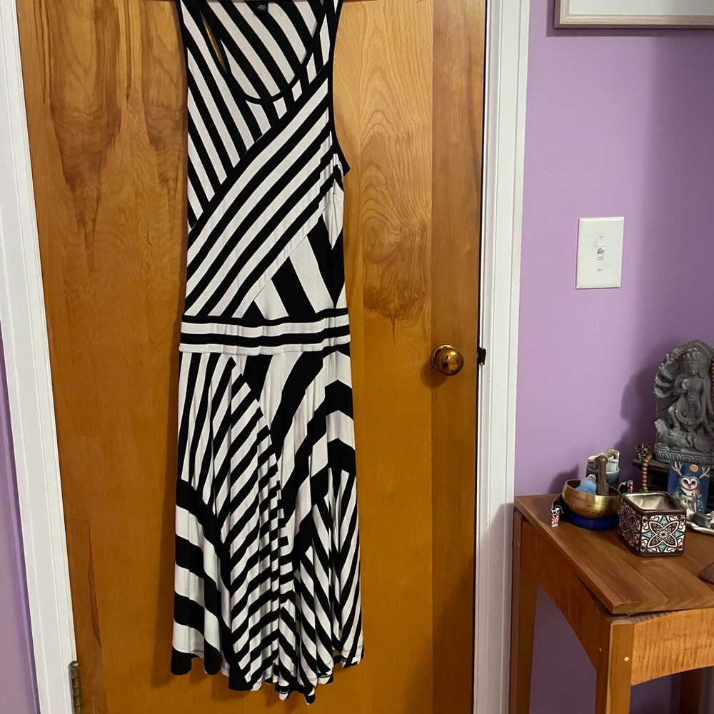 DKNY Black and White Strapless A-line Midi Dress